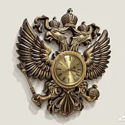 Часы с гербом РФ, резные из массива ясеня — фотография 2