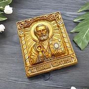 Бронзовая икона "Николай Чудотворец" в золоте — фотография 1