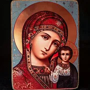 Казанская икона Божией матери. Дерево, 15*13 — фотография 4